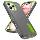 For iPhone 16 Pro Max Rugged PC + Silicone Phone Case with Holder(Grey+Fresh Green) - 2