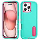 For iPhone 16 Pro Max Rugged PC + Silicone Phone Case with Holder(Light Green+Rose Red) - 1