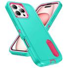 For iPhone 16 Pro Max Rugged PC + Silicone Phone Case with Holder(Light Green+Rose Red) - 2