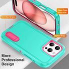 For iPhone 16 Pro Max Rugged PC + Silicone Phone Case with Holder(Light Green+Rose Red) - 3