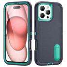 For iPhone 16 Pro Max Rugged PC + Silicone Phone Case with Holder(Dark Blue+Light Green) - 1