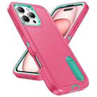 For iPhone 16 Pro Rugged PC + Silicone Phone Case with Holder(Rose Red+Light Green) - 2