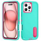 For iPhone 16 Pro Rugged PC + Silicone Phone Case with Holder(Light Green+Rose Red) - 1