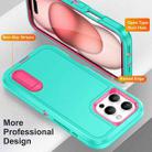 For iPhone 16 Pro Rugged PC + Silicone Phone Case with Holder(Light Green+Rose Red) - 3