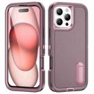 For iPhone 16 Pro Rugged PC + Silicone Phone Case with Holder(Purple+Pink) - 1