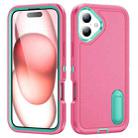 For iPhone 16 Plus Rugged PC + Silicone Phone Case with Holder(Rose Red+Light Green) - 1