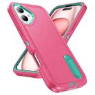 For iPhone 16 Plus Rugged PC + Silicone Phone Case with Holder(Rose Red+Light Green) - 2