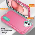 For iPhone 16 Plus Rugged PC + Silicone Phone Case with Holder(Rose Red+Light Green) - 3