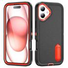 For iPhone 16 Plus Rugged PC + Silicone Phone Case with Holder(Black+Orange) - 1