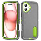 For iPhone 16 Plus Rugged PC + Silicone Phone Case with Holder(Grey+Fresh Green) - 1