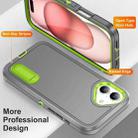 For iPhone 16 Plus Rugged PC + Silicone Phone Case with Holder(Grey+Fresh Green) - 3