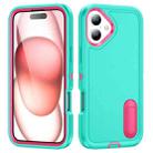 For iPhone 16 Plus Rugged PC + Silicone Phone Case with Holder(Light Green+Rose Red) - 1