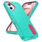 For iPhone 16 Plus Rugged PC + Silicone Phone Case with Holder(Light Green+Rose Red) - 2