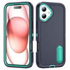 For iPhone 16 Plus Rugged PC + Silicone Phone Case with Holder(Dark Blue+Light Green) - 1