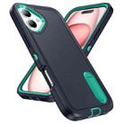 For iPhone 16 Plus Rugged PC + Silicone Phone Case with Holder(Dark Blue+Light Green) - 2