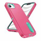 For iPhone 16e Rugged PC + Silicone Phone Case with Holder(Rose Red+Light Green) - 2