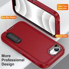 For iPhone 16e Rugged PC + Silicone Phone Case with Holder(Red+Black) - 3