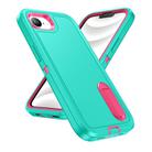 For iPhone 16e Rugged PC + Silicone Phone Case with Holder(Light Green+Rose Red) - 2