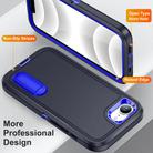For iPhone 16e Rugged PC + Silicone Phone Case with Holder(Dark Blue+Royal Blue) - 3