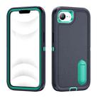 For iPhone 16e Rugged PC + Silicone Phone Case with Holder(Dark Blue+Light Green) - 1
