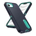For iPhone 16e Rugged PC + Silicone Phone Case with Holder(Dark Blue+Light Green) - 2