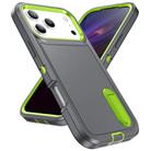 For iPhone 17 Pro Max Rugged PC + Silicone Phone Case with Holder(Grey+Fresh Green) - 2