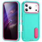 For iPhone 17 Pro Rugged PC + Silicone Phone Case with Holder(Light Green+Rose Red) - 1