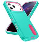 For iPhone 17 Pro Rugged PC + Silicone Phone Case with Holder(Light Green+Rose Red) - 2