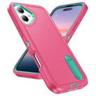 For iPhone 17 Rugged PC + Silicone Phone Case with Holder(Rose Red+Light Green) - 2