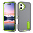 For iPhone 17 Rugged PC + Silicone Phone Case with Holder(Grey+Fresh Green) - 1