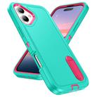For iPhone 17 Rugged PC + Silicone Phone Case with Holder(Light Green+Rose Red) - 2