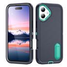 For iPhone 17 Rugged PC + Silicone Phone Case with Holder(Dark Blue+Light Green) - 1