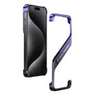 For iPhone 15 Pro Max S-shaped Stand Frameless Metal Phone Case(Black Purple) - 1