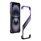 For iPhone 16 S-shaped Stand Frameless Metal Phone Case(Black Purple) - 1