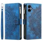 For Samsung Galaxy A06 5G Multi-Card Totem Zipper Leather Phone Case(Blue) - 1