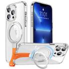 For iPhone 13 Pro Holder Hand Strap MagSafe Transparent Phone Case(Transparent Silver + Orange Strap) - 1