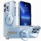 For iPhone 13 Pro Holder Hand Strap MagSafe Transparent Phone Case(Sierra Blue + Grey Strap) - 1