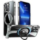 For iPhone 13 Pro Max Holder Hand Strap MagSafe Transparent Phone Case(Transparent Black + Grey Strap) - 1