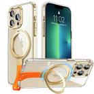 For iPhone 13 Pro Max Holder Hand Strap MagSafe Transparent Phone Case(Transparent Gold + Orange Strap) - 1