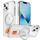 For iPhone 13 Holder Hand Strap MagSafe Transparent Phone Case(Transparent Silver + Orange Strap) - 1