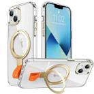 For iPhone 14 Holder Hand Strap MagSafe Transparent Phone Case(Transparent Gold + Orange Strap) - 1