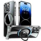 For iPhone 14 Pro Holder Hand Strap MagSafe Transparent Phone Case(Transparent Black + Grey Strap) - 1