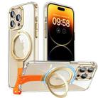 For iPhone 14 Pro Holder Hand Strap MagSafe Transparent Phone Case(Transparent Gold + Orange Strap) - 1