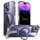 For iPhone 14 Pro Holder Hand Strap MagSafe Transparent Phone Case(Purple + Grey Strap) - 1