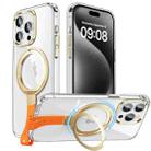 For iPhone 15 Pro Holder Hand Strap MagSafe Transparent Phone Case(Transparent Gold + Orange Strap) - 1