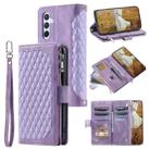 For Samsung Galaxy A16 5G Grid Texture Zipper Leather Phone Case with Lanyard(Purple) - 1