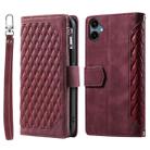 For Samsung Galaxy A07 4G Grid Texture Zipper Leather Phone Case with Lanyard(Wine Red) - 1