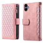For Samsung Galaxy A07 4G Grid Texture Zipper Leather Phone Case with Lanyard(Rose Gold) - 1