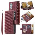 For Samsung Galaxy A17 5G Grid Texture Zipper Leather Phone Case with Lanyard(Wine Red) - 1