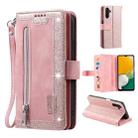 For Samsung Galaxy A16 5G Nine Card Zipper Bag Leather Phone Case with Lanyard(Rose Gold) - 1